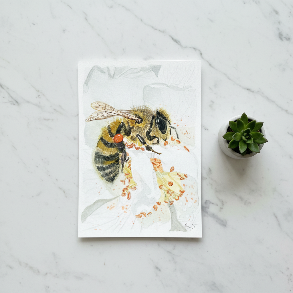 Bee watercolour flat lay